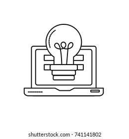 line laptop technology with information and bulb idea