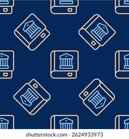 Line Law book icon isolated seamless pattern on blue background. Legal judge book. Judgment concept.  Vector