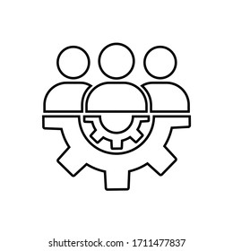 Line leadership icon in a flat style. Team and gear symbol, vector illustration.