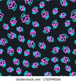 Line Leaf icon isolated seamless pattern on black background. Leaves sign. Fresh natural product symbol.  Vector Illustration