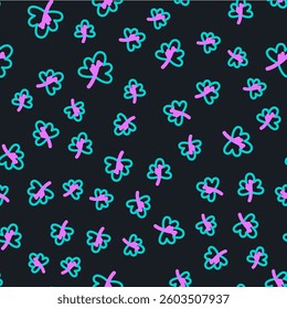Line Leaf icon isolated seamless pattern on black background. Leaves sign. Fresh natural product symbol.  Vector Illustration
