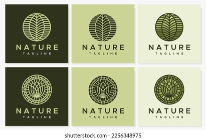 Line leaf logo design set. Modern nature line logo vector template.