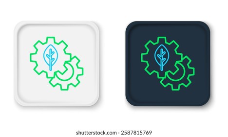 Line Leaf plant ecology in gear machine icon isolated on white background. Eco friendly technology. World Environment day label. Colorful outline concept. Vector