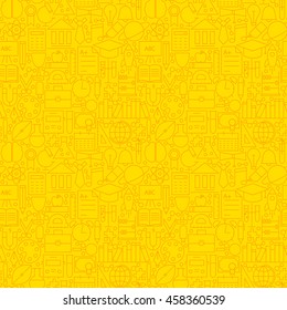 Line Learning Yellow Tile Pattern. Vector Illustration of School and Education Seamless Background. 