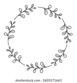 Line leaves Wreath, Vector illustrations, line style plant frame