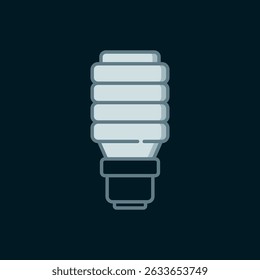 Linha LED ícone lâmpada isolado no fundo preto. Lâmpada iluminada LED econômica. Economize energia na lâmpada. Estilo de contorno preenchido plano com sombra. Vetor