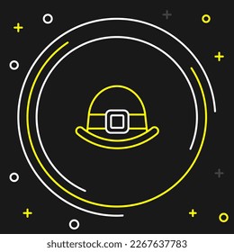 Line Leprechaun hat icon isolated on black background. Happy Saint Patricks day. National Irish holiday. Colorful outline concept. Vector