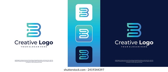 Line letter B logotype. Abstract moving airy logo icon design