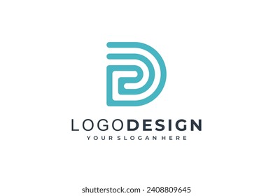 Line letter D logotype. Abstract moving airy logo icon design
