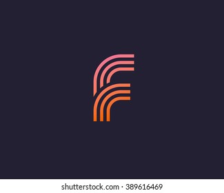 Line letter F logotype. Abstract moving airy logo icon design, ready symbol creative finger print vector sign. 