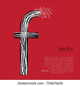 Line letter F logotype. Abstract logo icon, ready design creative hieroglyph print vector sign.