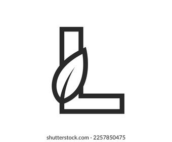 letra de línea l con hoja. símbolo de logotipo ecológico creativo. elemento de diseño de naturaleza y medio ambiente. imagen vectorial aislada