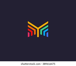 Line letter M logotype. Abstract moving airy logo icon design, ready symbol creative finger print vector sign. 