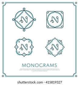 Line Letter N Monogram. Vector Logo. Design Border Elements.