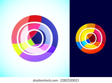 Line letter O on a colorful circle. Graphic alphabet symbol for business or company identity.