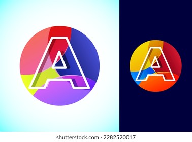 Line letter A on a colorful circle. Graphic alphabet symbol for business or company identity.