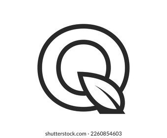 line letter q with leaf. eco, nature and environment design element. isolated vector image in simple style