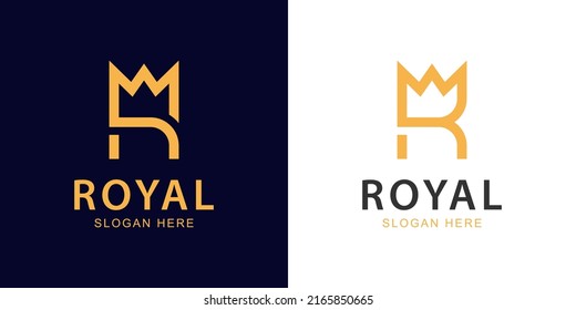 line letter R logo design, initial logo R with crown for royal brand icon, initial logo R king icon design vector logo