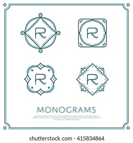 Line Letter R Monogram. Vector Logo. Design Border Elements. 