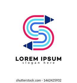 Line letter S logotype. Abstract moving airy logo icon design, ready symbol creative finger print vector sign.