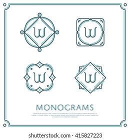 Line Letter W Monogram. Vector Logo. Design Border Elements.