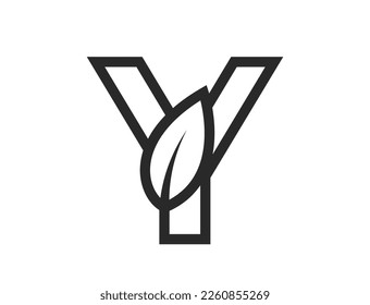line letter y with leaf. creative eco logo symbol. nature and environment design element. isolated vector image in simple style