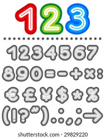 Line letters vector alphabet set, part 2, numerals, marks of punctuation, currency, shades of gray ( for high res JPEG or TIFF see image xxx )
