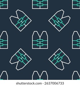 Line Life jacket icon isolated seamless pattern on black background. Life vest icon. Extreme sport. Sport equipment.  Vector