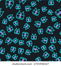 Línea icono de la chaqueta de la vida aislado sin patrón sobre fondo negro. Icono de chaleco salvavidas. Deporte extremo. Equipamiento deportivo.  Ilustración vectorial