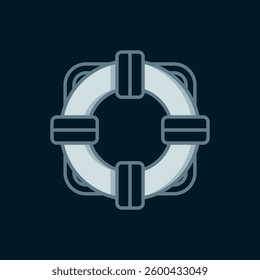 Line Lifebuoy icon isolated on black background. Lifebelt symbol. Flat filled outline style with shadow. Vector