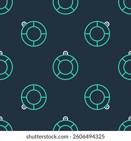 Line Lifebuoy icon isolated seamless pattern on black background. Lifebelt symbol.  Vector