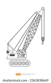 Ilustración vectorial de grúa de elevación de línea sobre fondo blanco. vehículo grande de maquinaria pesada. Tower Harbour elevador de construcción plana e Industrial. Dibujo de libro de páginas de color aislado para niños