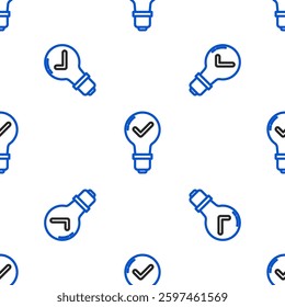 Line Light bulb and check mark icon isolated seamless pattern on white background. Concept of idea. Colorful outline concept. Vector
