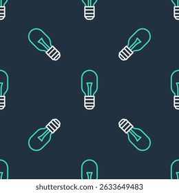 Line Light bulb with concept of idea icon isolated seamless pattern on black background. Energy and idea symbol. Inspiration concept.  Vector