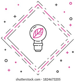 Line Light bulb with leaf icon isolated on white background. Eco energy concept. Alternative energy concept. Colorful outline concept. Vector Illustration