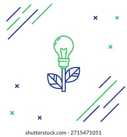 Línea Bombilla con icono de hoja aislado sobre fondo blanco. Concepto de energía ecológica. Concepto de energía alternativa. Concepto de contorno colorido. Vector