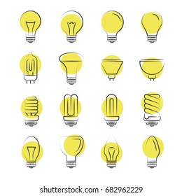 Line light bulbs icons on white background. Icon idea lightbulb, vector illustration