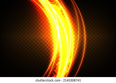 Line light effect golden vector circle. A trace of a fiery ring of glowing light. Glitter magic glitter swirl trail effect on transparent background. Round Wave Line Glitter Bokeh with Sparkling Light