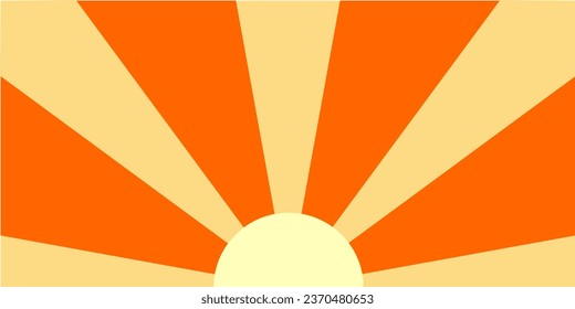 Line and light emanating from the sun in the sky at sunrise or sunset, Pattern yellow lines that radiate from the circle in vector graphic format on orange color background	