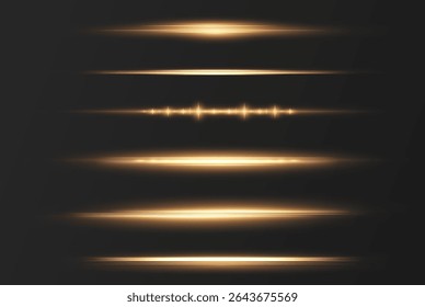 Line light and gold star beams in motion create a yellow glow with horizontal stripes. Bright and shiny sparkle effects ideal as an Overlay for energetic vector scenes.