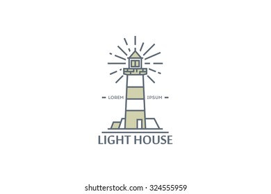 Line Light House Logo. Stock Vector.