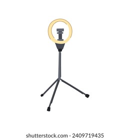 caricatura del anillo de luz de línea. teléfono azul, parado alrededor, selfie la señal del anillo de luz de la línea mágica. ilustración vectorial de símbolo aislado