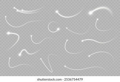 Line of light. Light trail wave, fire path trace line and effect curve rotation. White motion effect. Pink special effect, speed police line. Road magic of moving fast lines. the comet is flying.