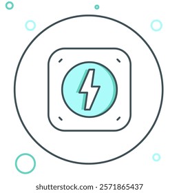 Line Lightning bolt icon isolated on white background. Flash sign. Charge flash icon. Thunder bolt. Lighting strike. Colorful outline concept. Vector