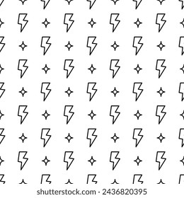 Line lightning seamless pattern. Simple outline style flash power vector background.
