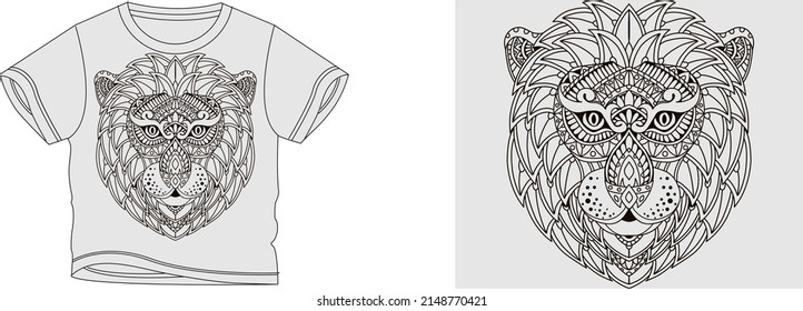 line lion face t-shirt design background color is a gray and t-shirt color is a gray beautiful color and beautiful design