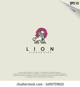 Line Of Lion Logo Design. Lion Logo Template. Modern Design. Flat Logo. Vector Illustration