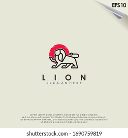 Line Of Lion Logo Design. Lion Logo Template. Modern Design. Flat Logo. Vector Illustration