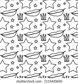 line lips and sparkly star with crown background