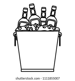 line liquor bottles inside bucket with ice cubes